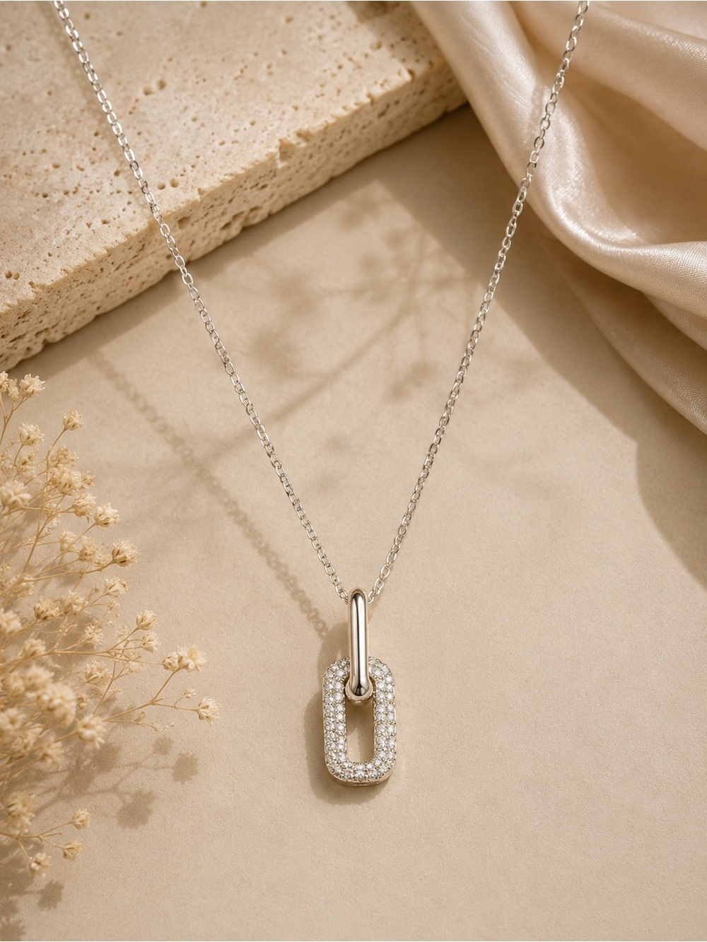 Sparkling Silver Tone Rhinestone Link Pendant Necklace - Picture 3 of 3